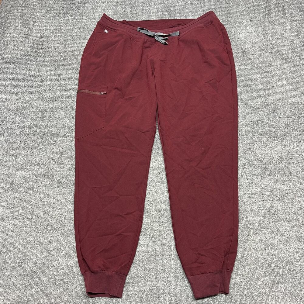 FIGS Zamora Maternity Jogger Scrub Pants Womens Large Red Elastic Waist Pockets
